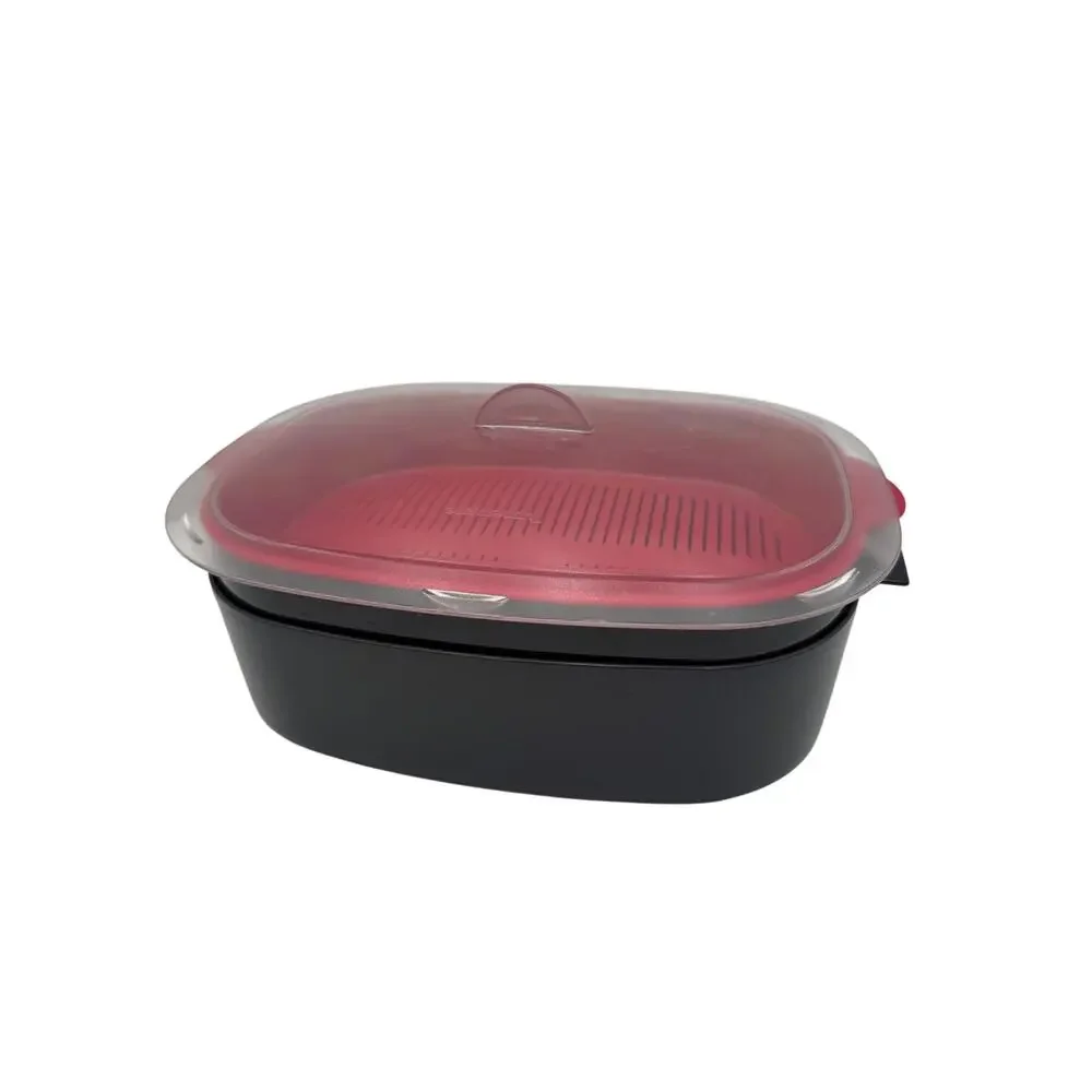REPS SAMPLE Tupperware 5pc Oval Microwave Stack Cooker Micro Steamer Black/Pink